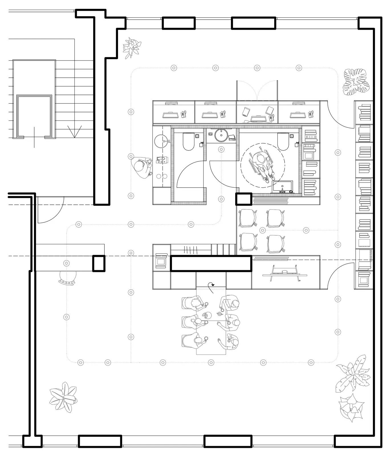 Grundriss mit dem Möbel in der Mitte